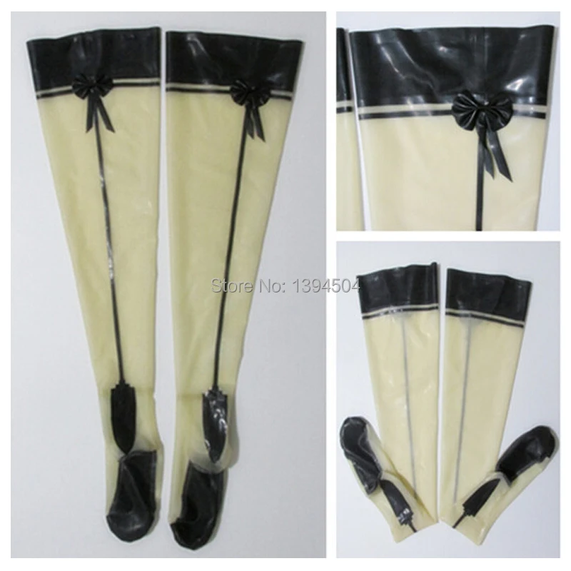 

2019 handmade women long Transparent Latex tight Stockings Spliced bow-nots Socks Fetish With Bows Zentai For Halloween