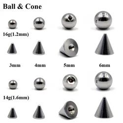 100pcs/lot Steel 14G 16G Nose Piercings Ear Studs Labret Ring Bar Earring Studs Ball&Cone Screw Replacement Attachments Piercing