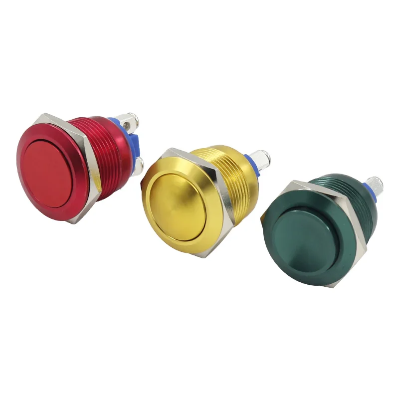 19mm Metal Button Switch Reset Button Switch Instantaneous Alumina Red Green Yellow Blue Black High Head Flat Head