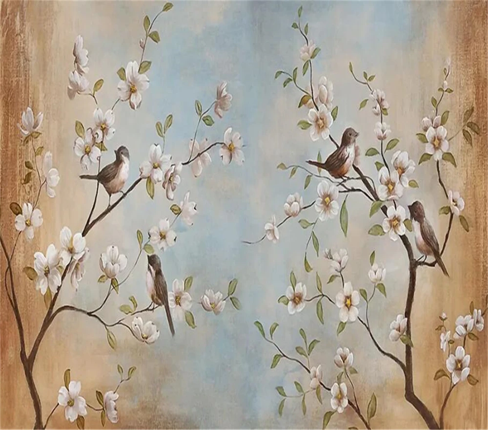 Decorative wallpaper Oil painting style taohua background wall painting