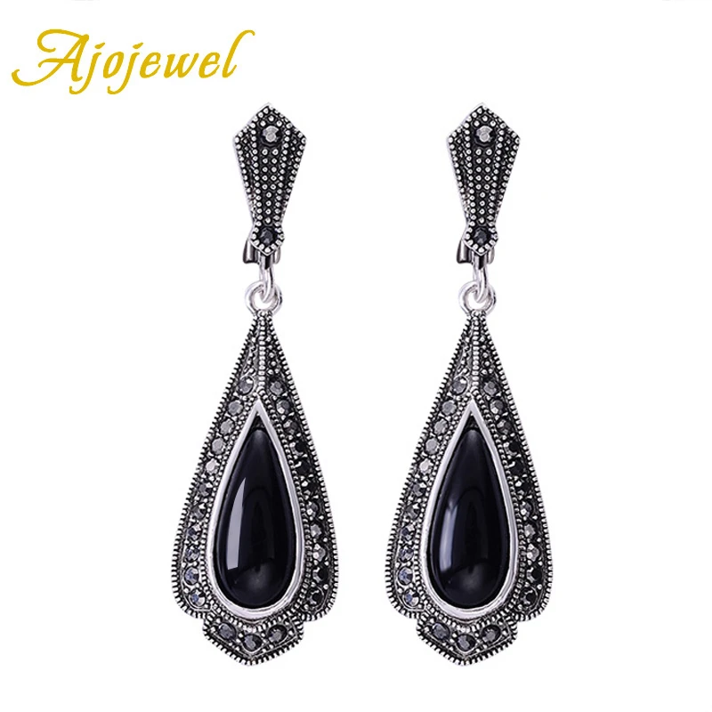 Ajojewel Vintage Oorbellen Luxury Long Water Drop Earrings Black Stone orecchini donna