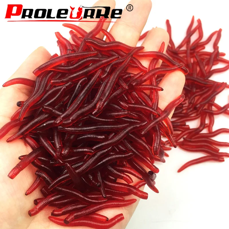 50 or 100 Pcs Shrimp Smell Additive Red Earthworm Soft Baits Silicone Red Worm Artificial Bait Bass Carp Trout Fishing Tackle