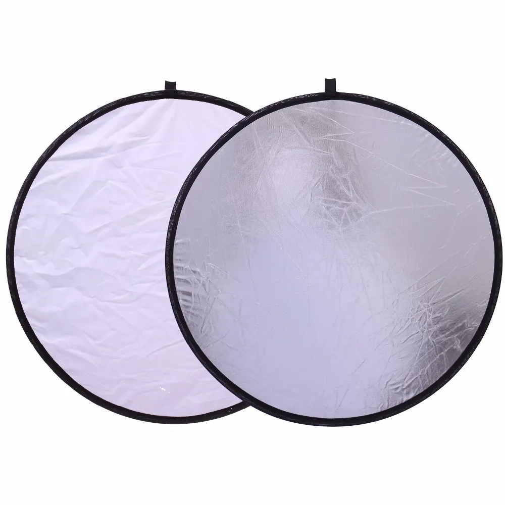 30CM/12'' 2 In 1 Portable Collapsible Round Photo Studio White Silver Light Reflector Portable Collapsible Diffuser Photography