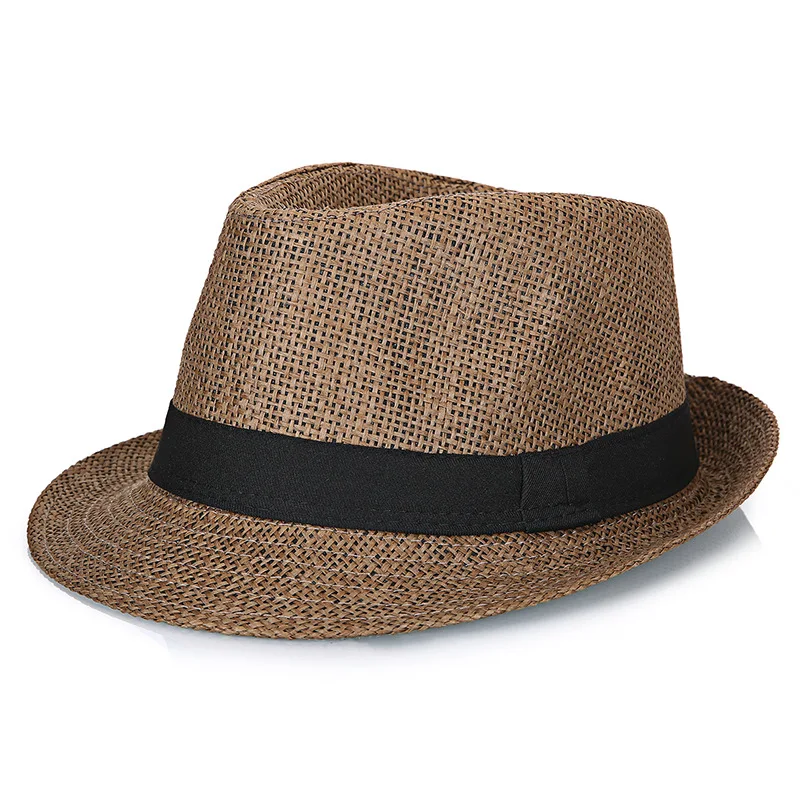 Middle aged and elderly men summer flax breathable small cap travel visor cap collapsible straw，Wide brimmed straw hat，Beach cap