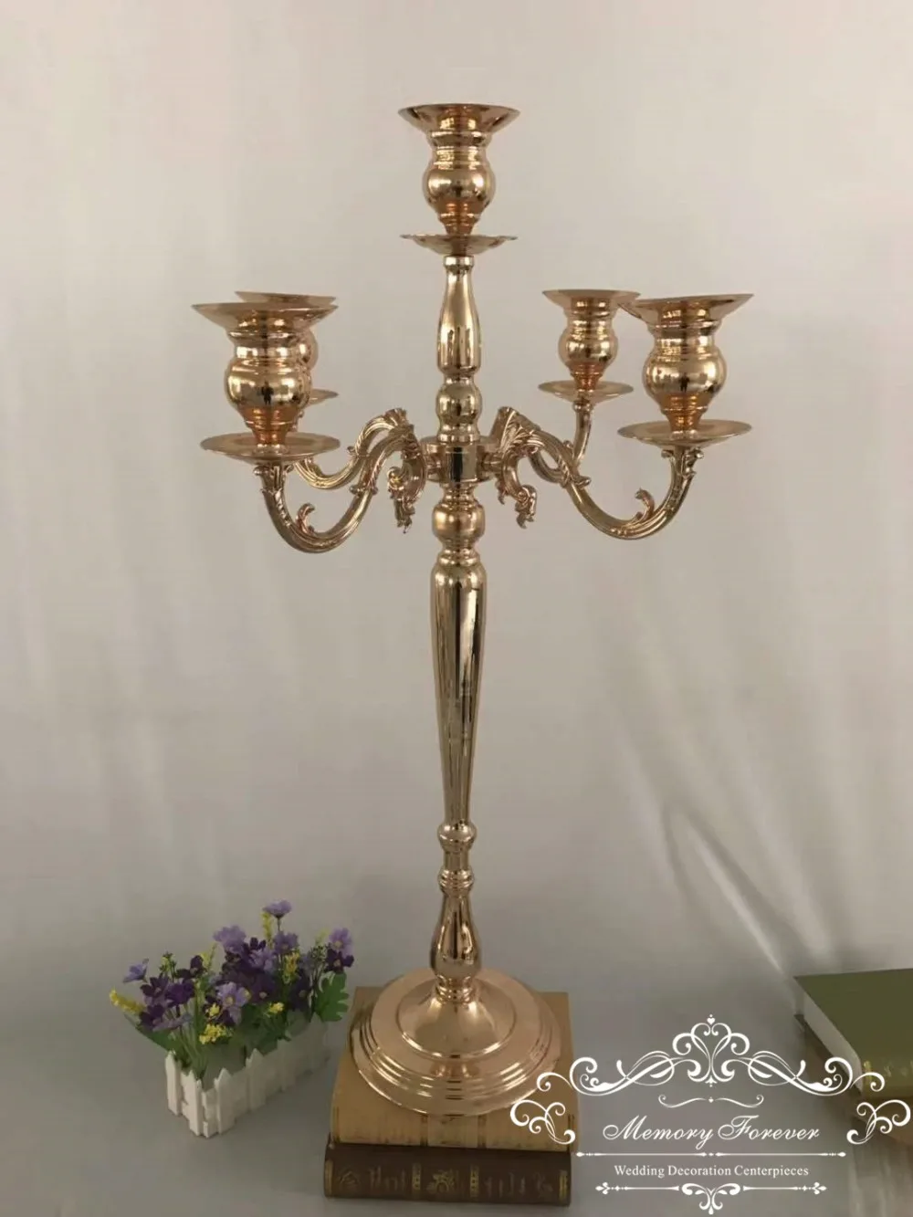 

10PCS Tall Metal Gold Candelabra 5 Arms Candle Holder for Wedding Decoration Reception Table Centerpiece Event Party Decor