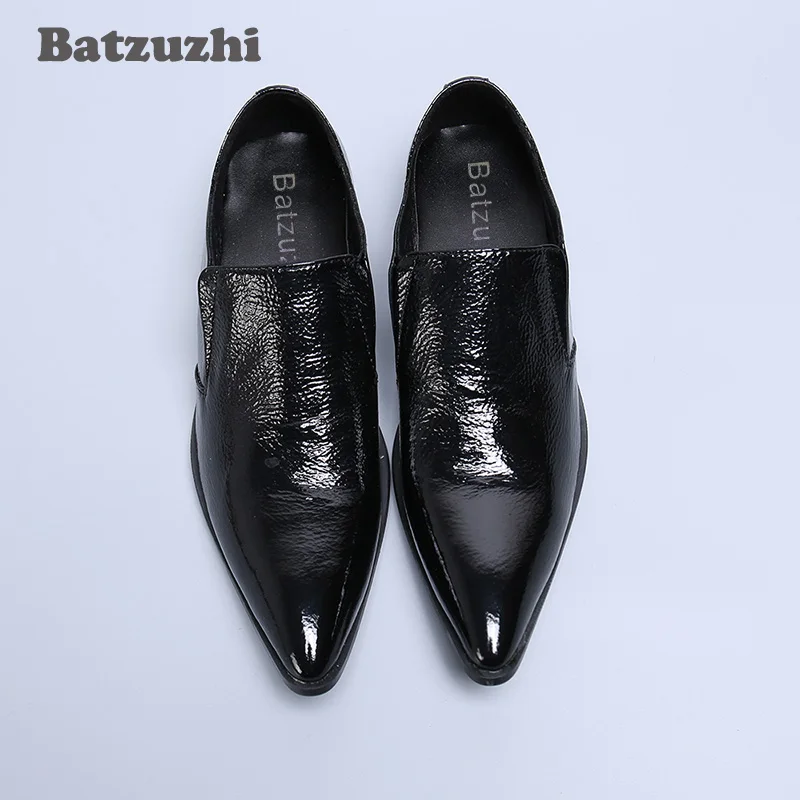 Batzuzhi Luxury Men Shoes Soft Genuine Leather Black Pointed Toe Slip-on Leather Dress Shoes Zapatos Hombre Formal Business Shoe