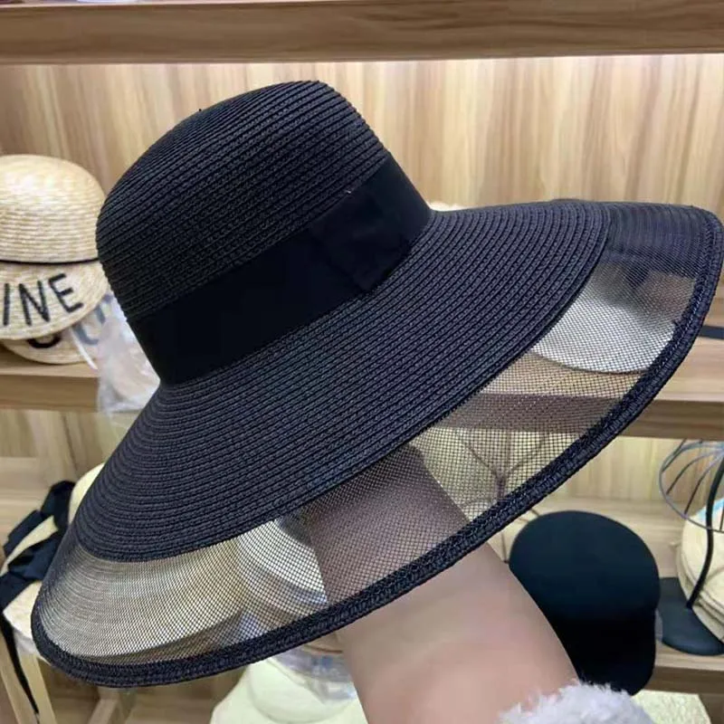 Fascinating Veil Netting Sun Hat UPF 50+ Ladies Kentucky Derby Hats Wide Brim Straw Hat Women Summer Beach Cap Fedoras Dress Hat