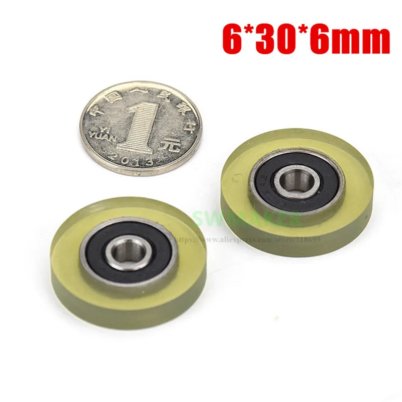 

1pcs 6*30*6mm silent flat wheel rubber, polyurethane PU roller bearing pulley for counting machine, sorting mechanical drawer