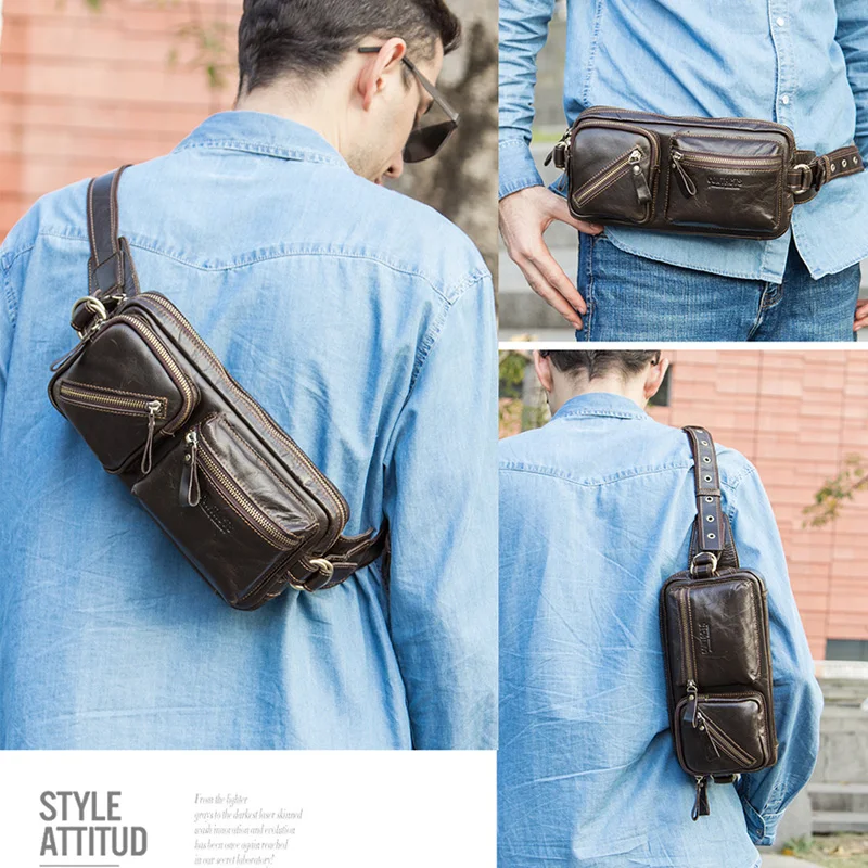 CONTACT\'S Genuine Leather Men\'s Belt Bag New Small Fanny Pack Top Quality Male Waist Bag for Cell Phone Travel Chest Bags Man