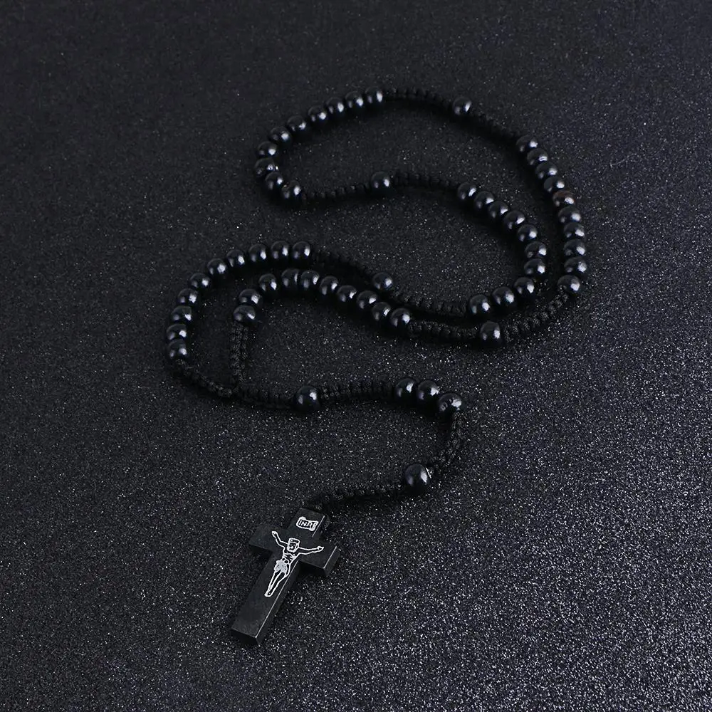 Komi Wholesale Catholic Orthodox 8mm Wooden Rosary Beads Brand Necklaces Religious Jesus Praying Necklaces  Beads Jewelry