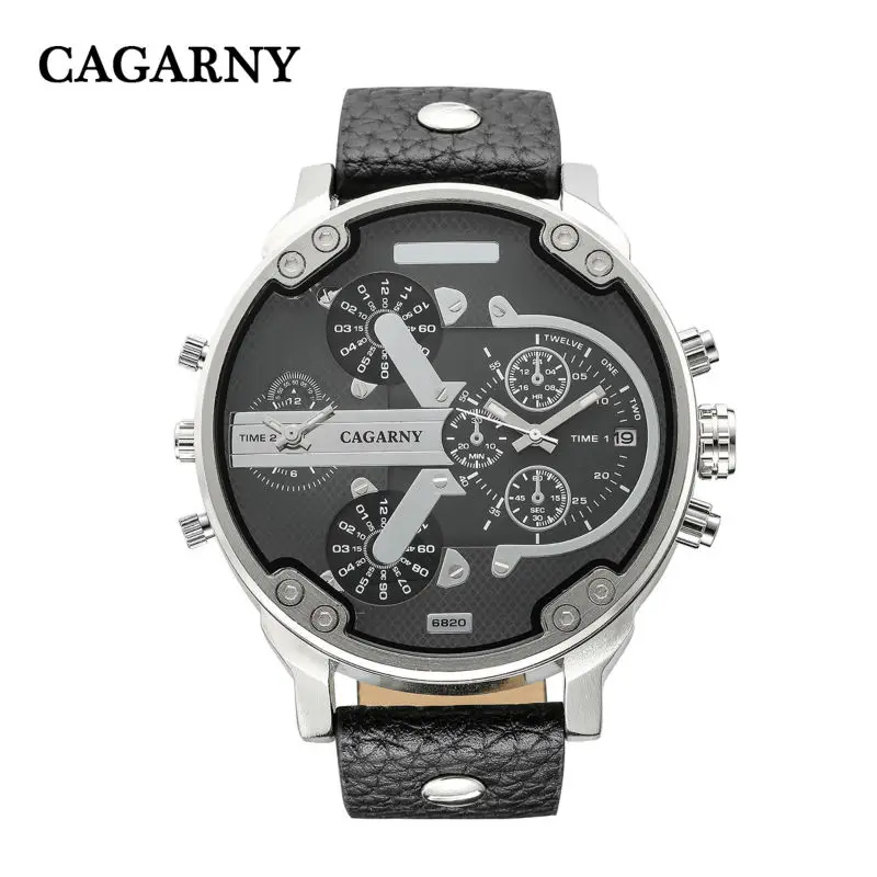 Luxury Men\'s Watches Quartz Watch Men Fashion Wristwatches Leather Watchband Date Dual Time Display Military Watches Men Cagarny