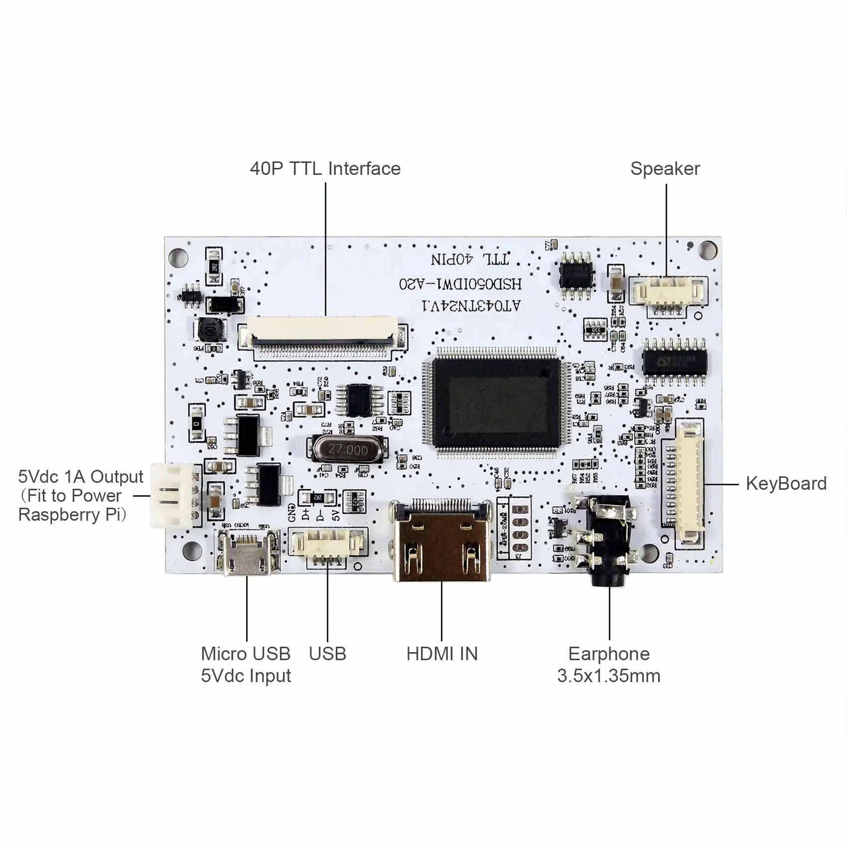 Placa de controlador lcd hd mi com tela lcd de 4.3 polegadas para raspberry pi 480x272