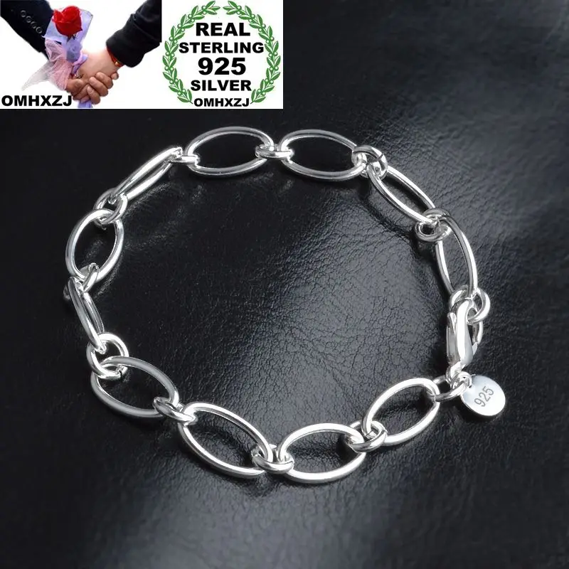 

OMHXZJ Wholesale Personality Fashion OL Woman Girl Party Gift Silver Oval Circles Chain Thick 925 Sterling Silver Bracelet BR118