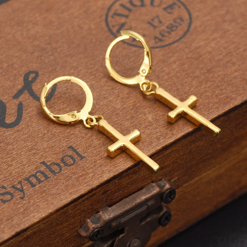 Special Design Christian Vogue Womens True Real 24K Solid Fine Yellow Gold GF Crucifix Cross Timeless Charm Earrings