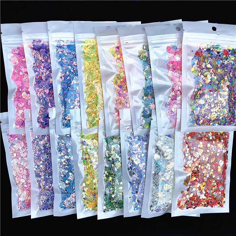 10g/Pack Mix glittering Sequin Star Heart shell Shape PVC loose Sequins Paillettes Nail Art CRYSTAL SOIL Craft,wedding confetti