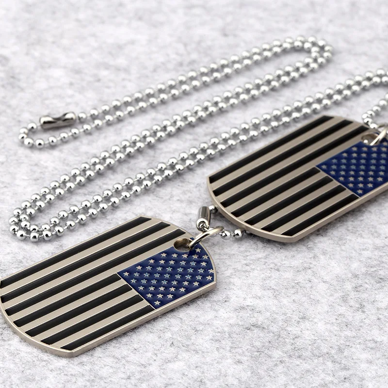 Hip hop Mens Stainless Steel Jewelry Tide Brand National American Flag Military Card Army Dog Tag Pendant Statement Necklace