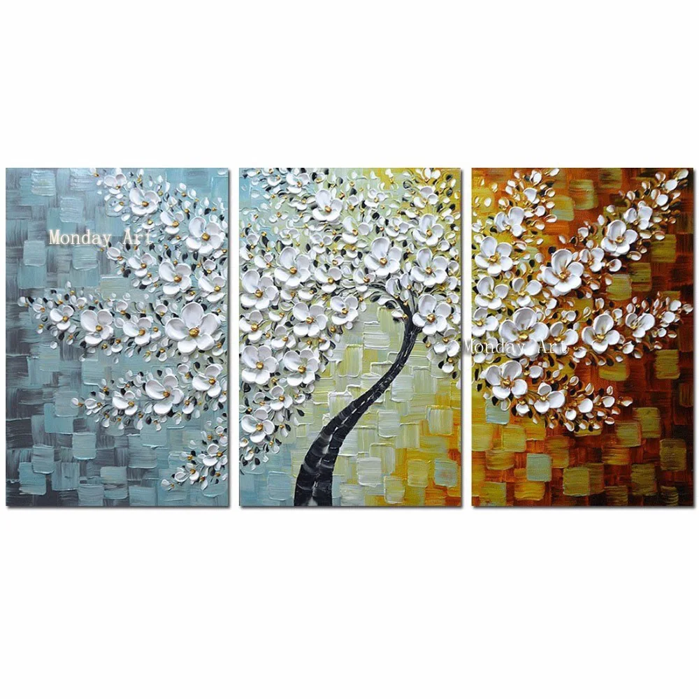 

Hand Painted Knife Gold flower Oil Painting Canvas Palette Painting For Living Room Modern flower tree picture Wall Art Pictures