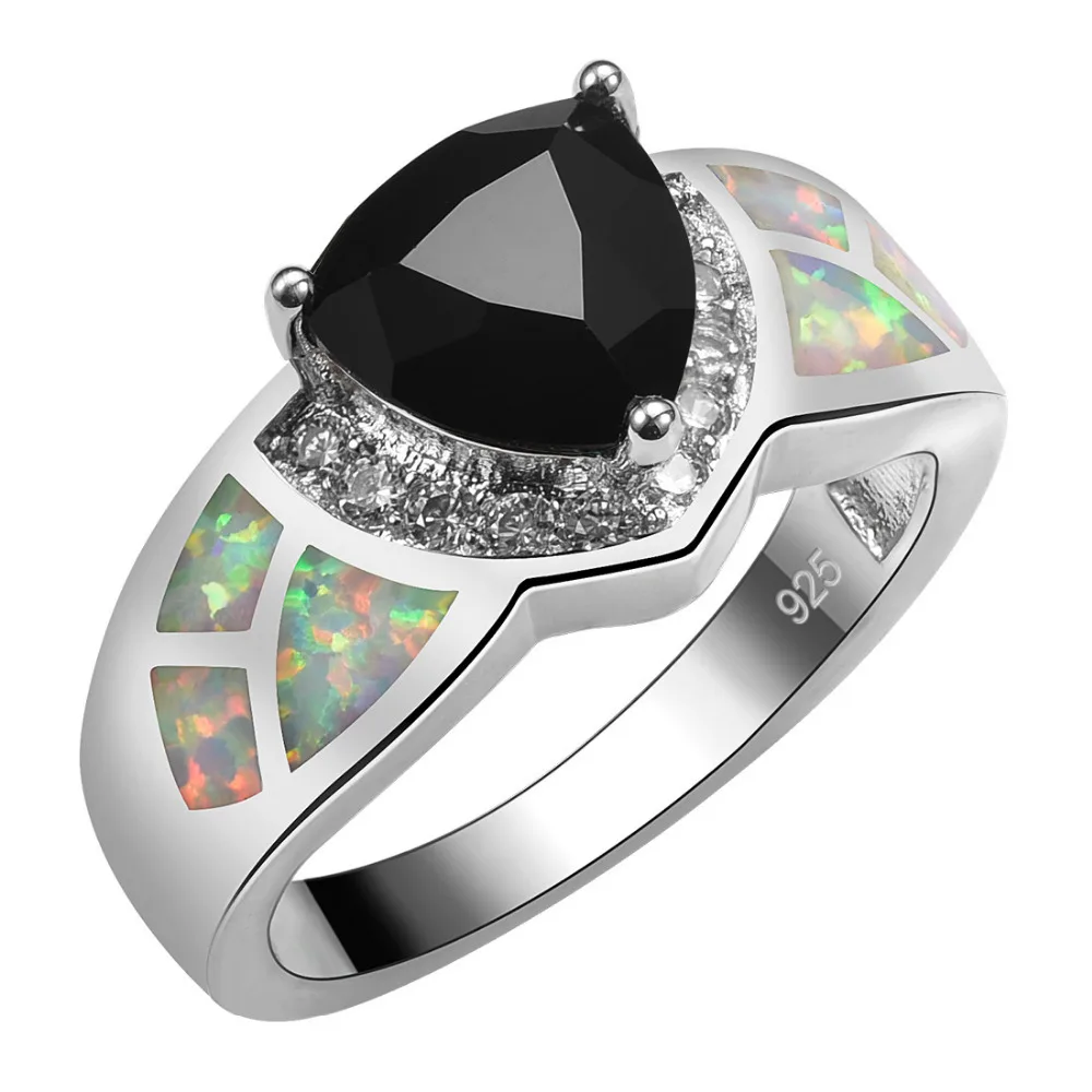 

Black Onyx With White Fire Opal 925 Sterling Silver Ring For Woman Size 6 7 8 9 10 R1534