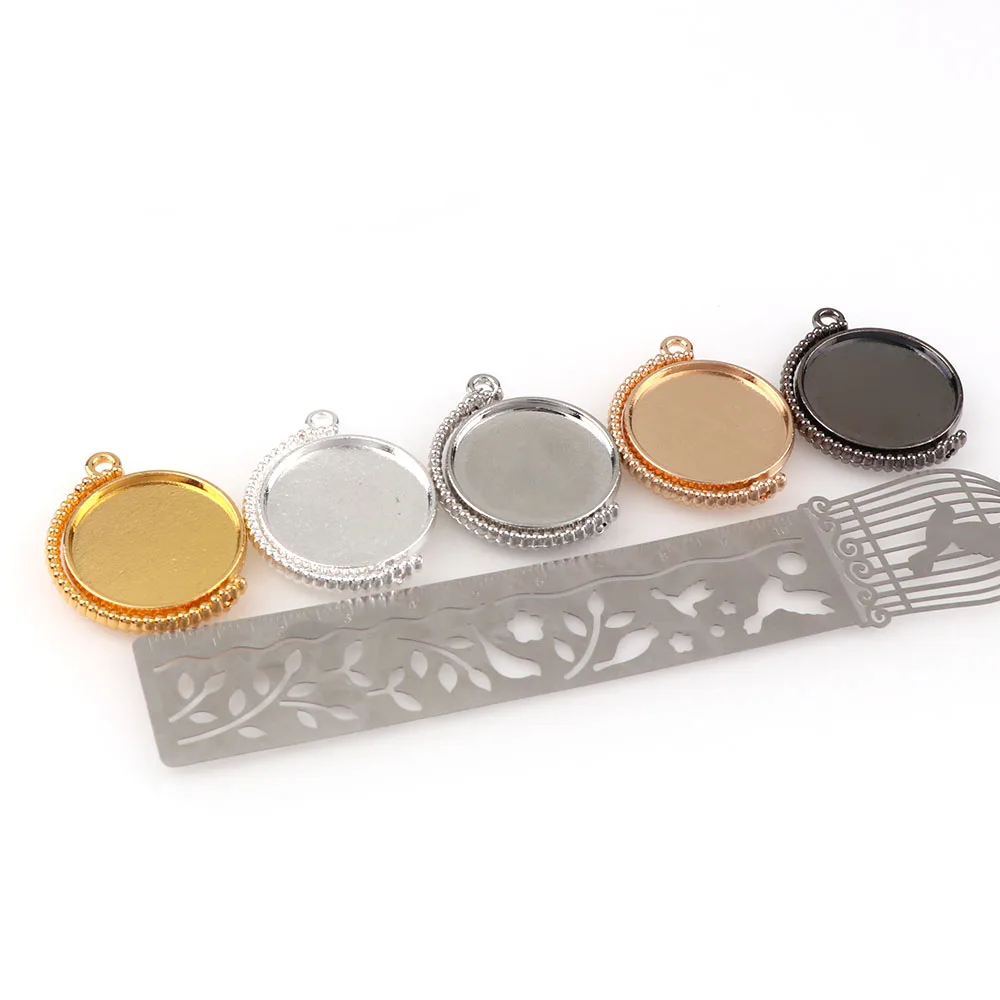 5Pcs 5Colors 25mm Double Sided Rotatable Cabochon Cameo Base Tray Blank Fit 25mm Cabochons Jewelry Making Findings