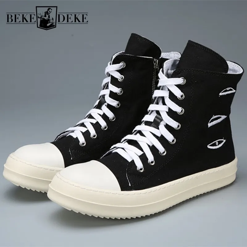 Hoge Top Schoenen Mannen Echt Leer Lace Up Luxe Enkel Trainers Canvas Sneakers Laarzen Hoge Straat Hip Hop Casual Flats schoenen