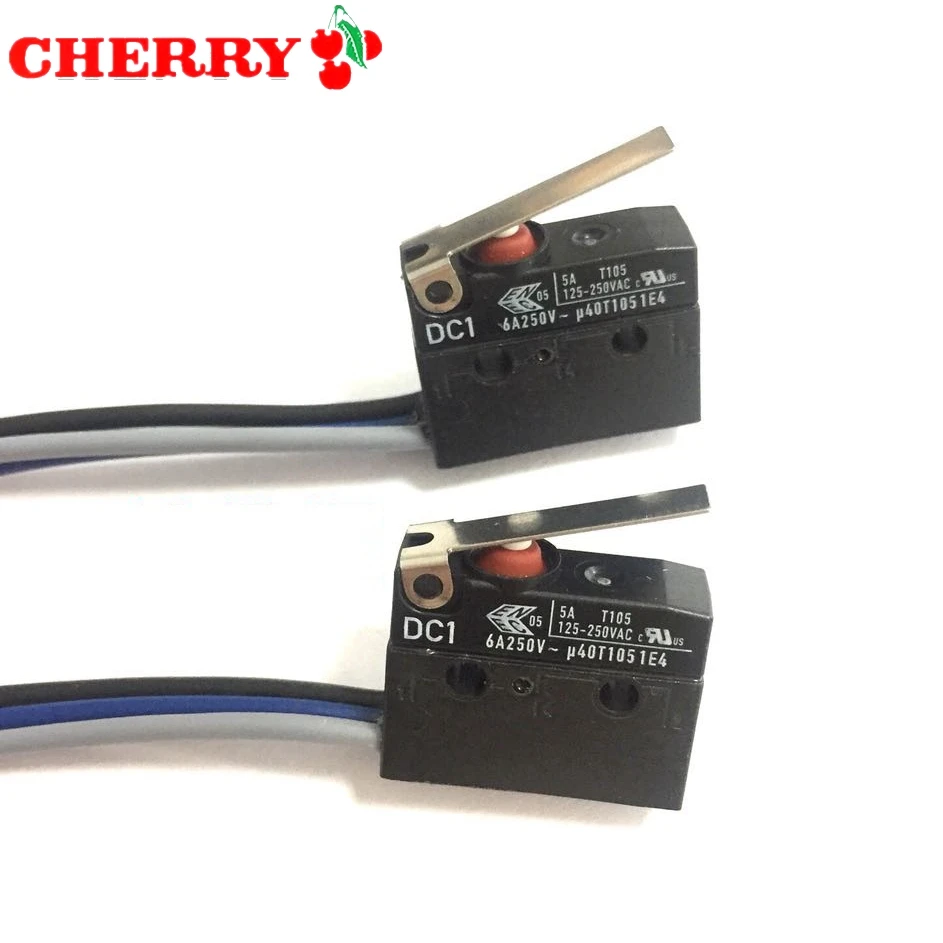 CHERRY/ZF 100%-NEW 5PCS DC1 Micro switch with 0.5M wire short/long/pulley/bent handle 10A250V WIRE Waterproof switch