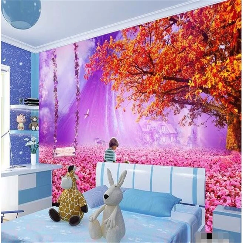 

beibehang custom wall wallpaper mural HD Pink fairy-tale world children dream paradise TV backdrop custom silk photo wall paper