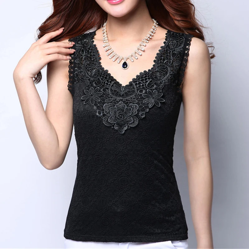 Women\'s Sexy Blouse Shirt Summer Elegant Sleeveless White Black Crochet Lace Shirt Tops And Blouses Woman Blusas Vest Camisa