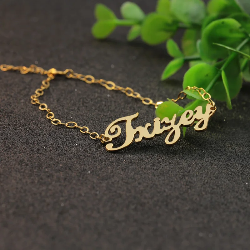 Gold Color Color 925 Solid Silver Customised Nameplate Bracelets Personalized Cut off Name Bangle Christmas Gift