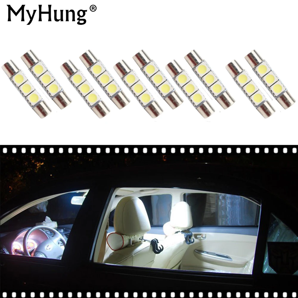 

Durable Low Power Consumption 10Pcs Car T6 29mm 5050 3smd Reading Lights Interior Festoon LED Bulbs Car Styling Accessories