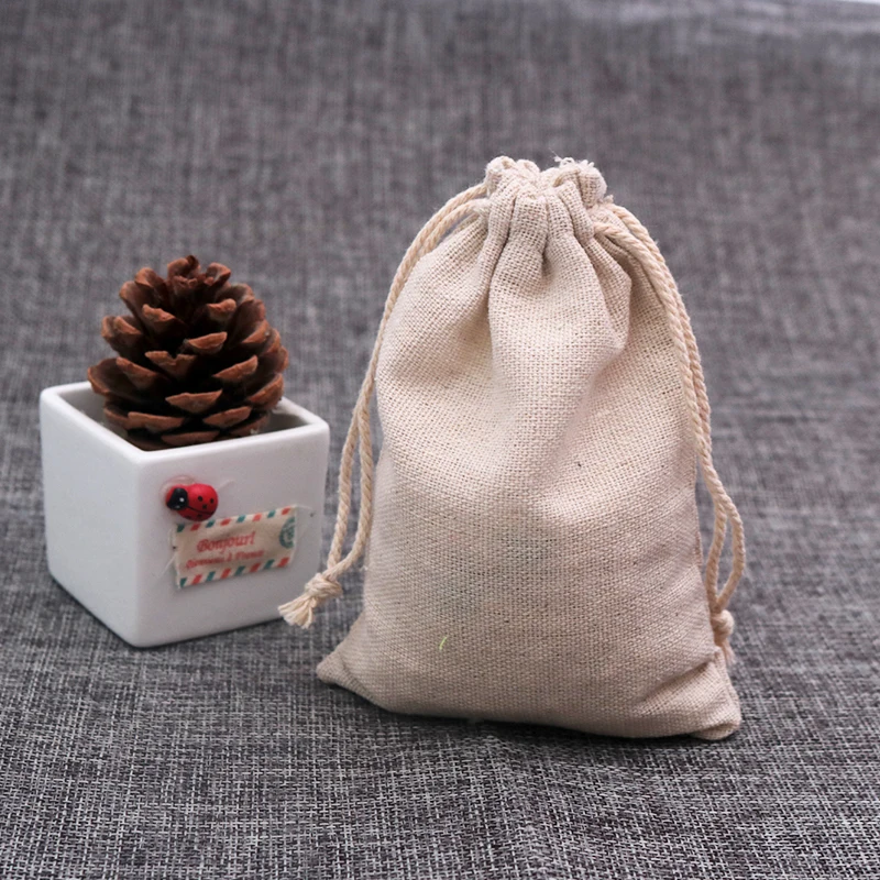 100Pcs/lot Natural Cotton Bags 8x10cm Small Wedding Christmas Linen Drawstring Gift Bag Muslin Jewelry Packaging Bags Pouches