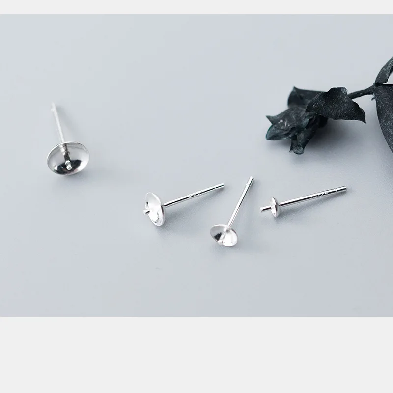 2pairs 100% 925 Sterling Silver Stud Earring Findings Dia 3mm 4mm 5mm 6mm Blank Pearl Cap Earring Pin Trays DIY Jewelry Make