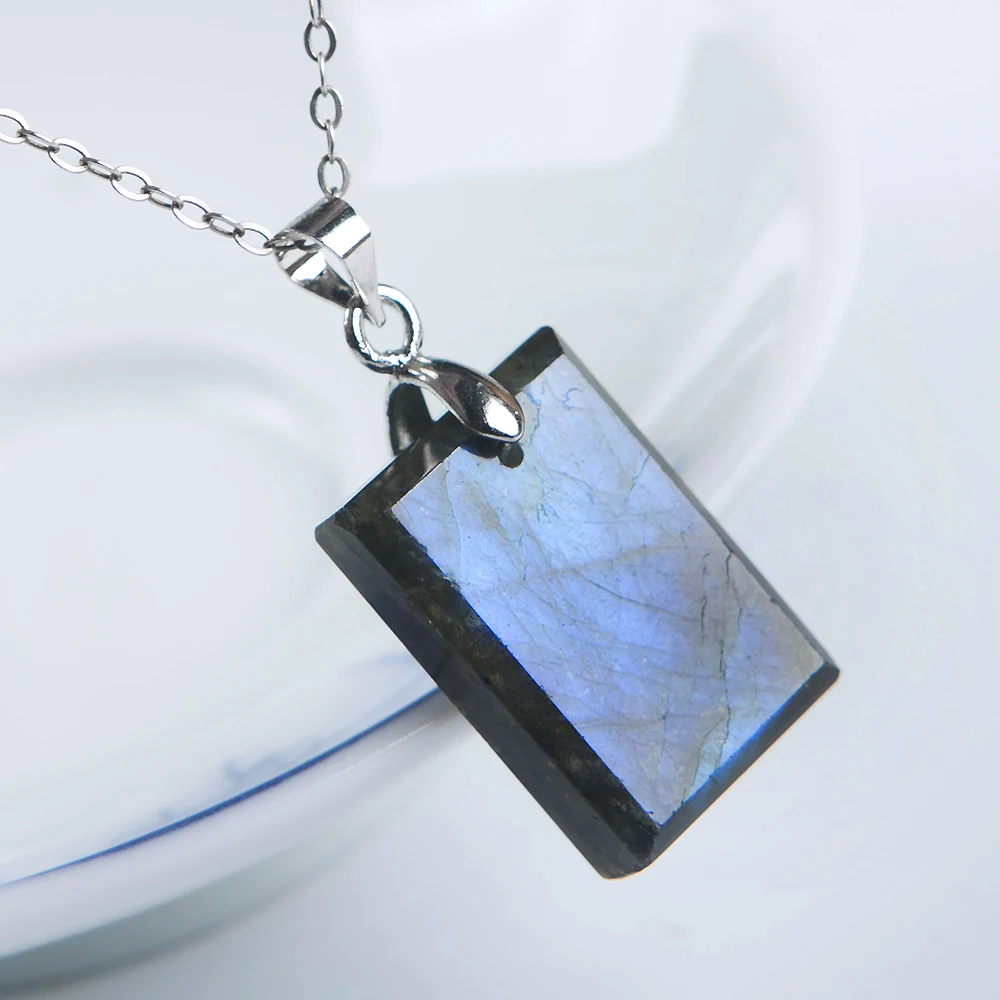 Top Natural Labradorite Pendant Necklace Jewelry For Woman Men Gift Energy Crystal Silver Chains 22x14mm Beads Stone AAAAA