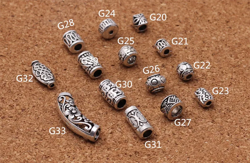 20Pcs/Lot Tibetan Antique Silver Carved Tube Spacer Beads/Metal Loose Bead Charms for Bracelet DIY Jewelry Making Accessories