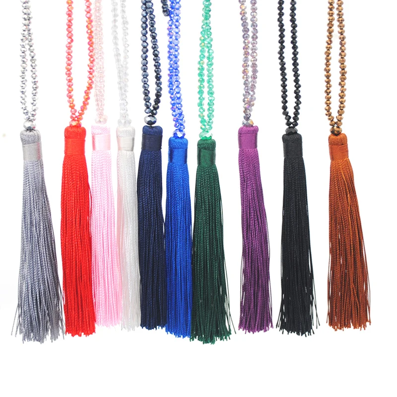 New Fashion Boho Long Fringe Tassel Necklaces Women Collier Glass Beads Crystal Statement Collar Bohemian Jewelry Gifts