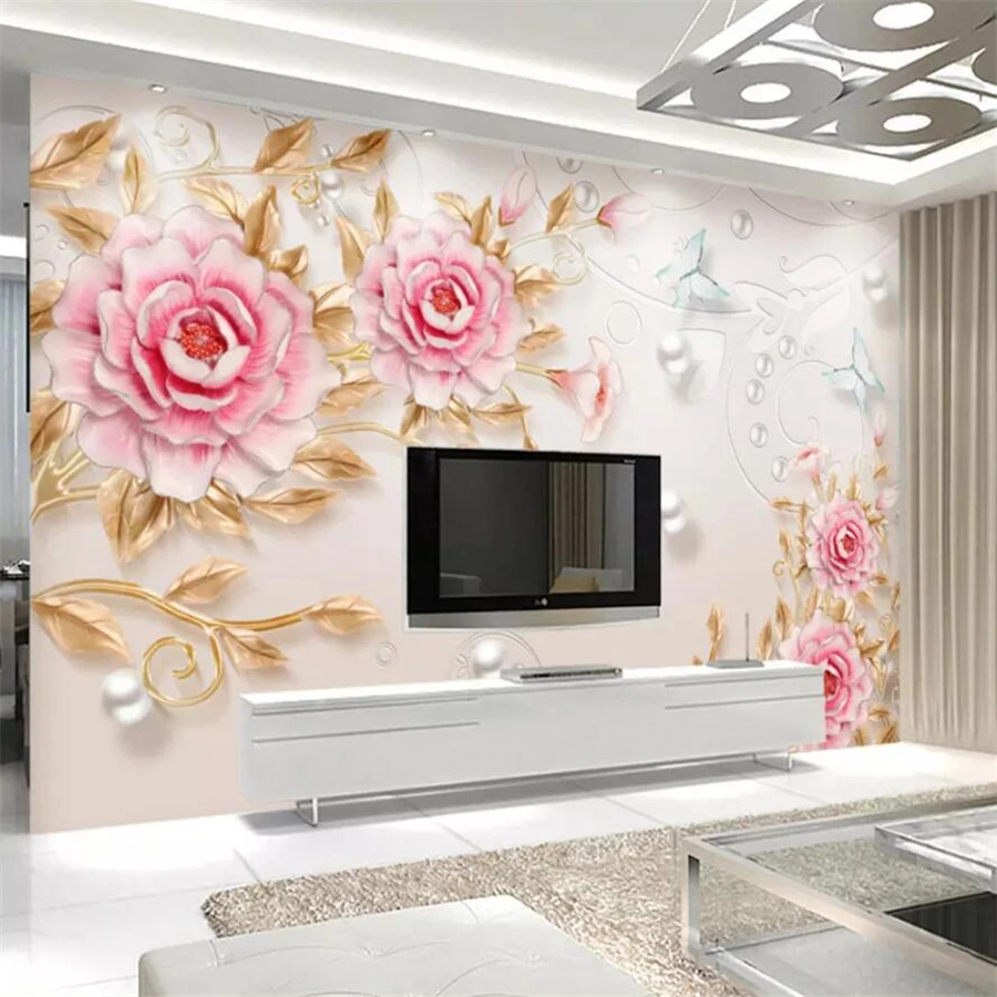 beibehang Custom wallpaper 3d mural embossed Papel de parede flowers rich peony new Chinese Zen modern simplicity 3d wallpaper