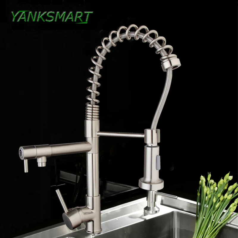 

YANKSMART Pull Up Down Kitchen Faucets Nickel Brushed Vessel Sink Faucet Deck Mounted Taps Washbasin Cold & Hot Water Mixer Tap