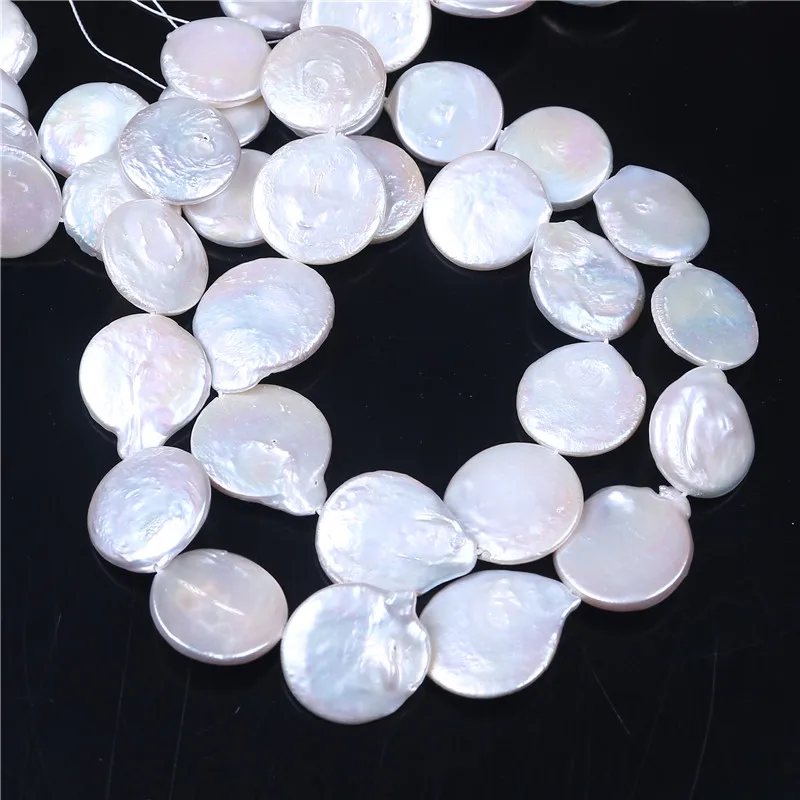 

DIY AA Wholesale White Color Freshwater Button Coin Pearl 20-21mm Loose Beads 16'' For Jewelry Making