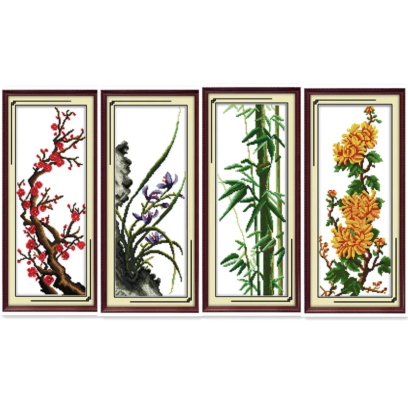 Plant Flower Series Cross Stitch Kit Plum Orchid Bamboo Chrysanthemum Manual DIY Living Room Decoration Hanging Picture