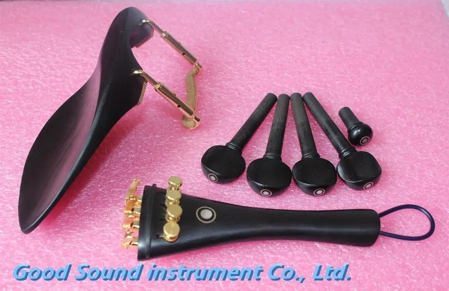 

1set new ebony wood 4/4 violin accessories pegs chinrest endpin 4 tuner tail gut