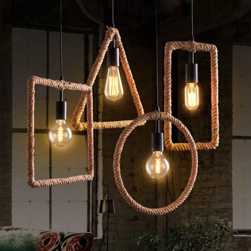 

Vintage Industiral Pendant Lights Modern Hanging Lamp Retro Loft Decor Weaving Rope Lamp Restaurant Cafe Hanging Light Fixtures