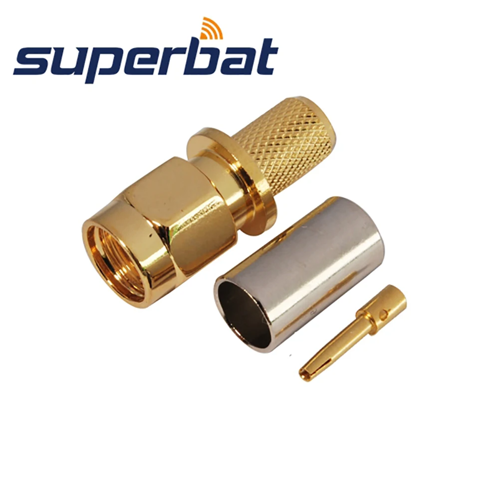 Superbat 10pcs Reverse 50 ohm SMA Male(Female Pin) Straight Crimp Soler Attachment RF Coaxial Connector for Cable LMR240