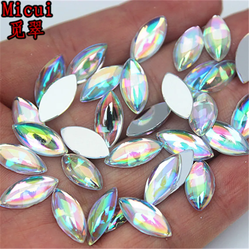 Micui 100pcs 7*15mm/9*20mm AB Clear Acrylic Crystal Flat Back Rhinestones Horse eye Acrylic Rhinestone No Hole ZZ183