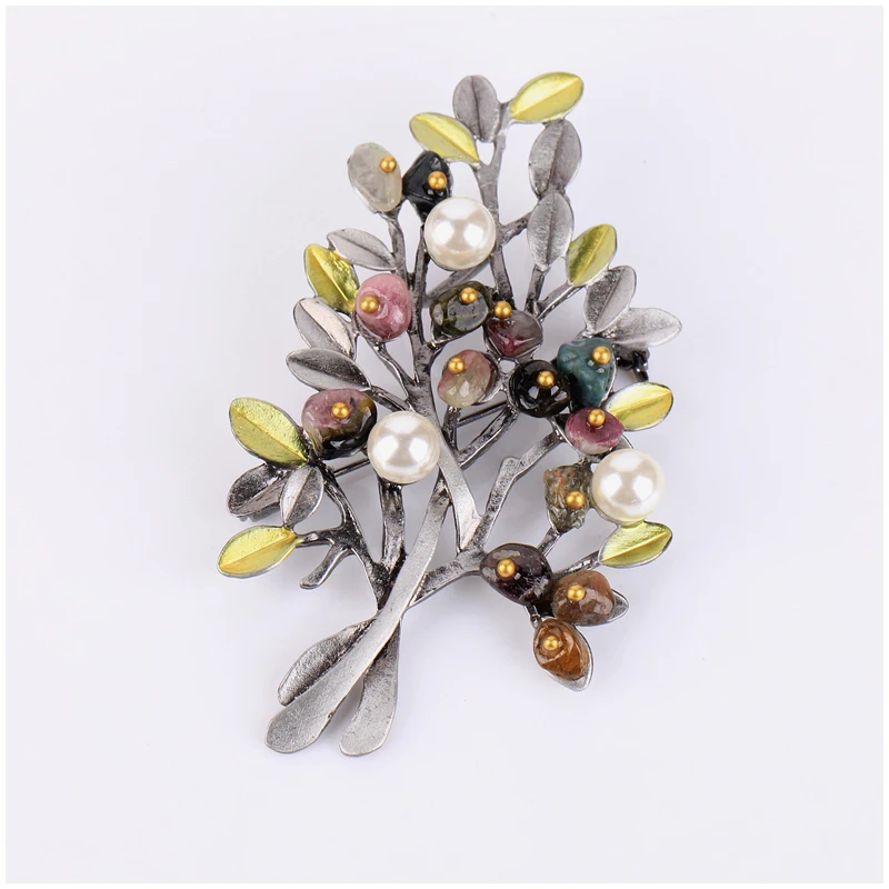 chenlege fashion flower brooches jewelry natural stone retro tree brooch for woman pins buckle wedding party bouquet vintage