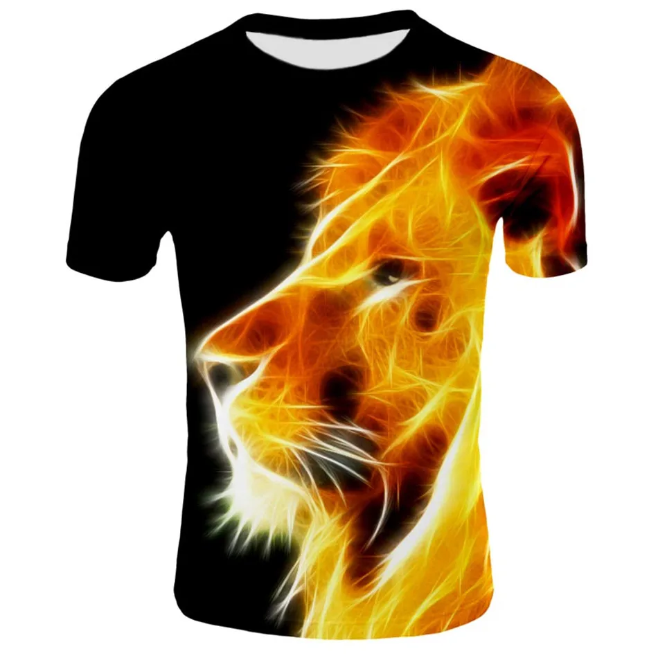 

4-13Y Children Birthday T Shirt Kids Fashion 3d Tshirts Summer Animal Lightning Lion Print T-Shirts Boys Girl Tees Cuhk Clothing