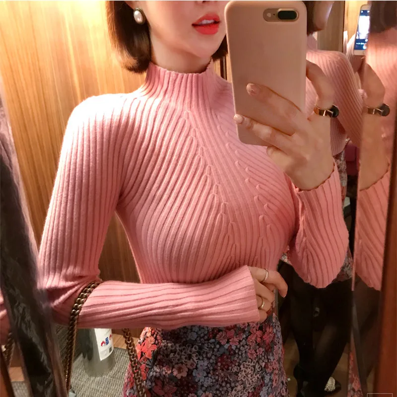 8 Colors 2023 Winter To Spring Women Lady Stretchable Turtleneck Pull Sweater Slim Sexy Tight Bottoming Knitted Pullover Tops