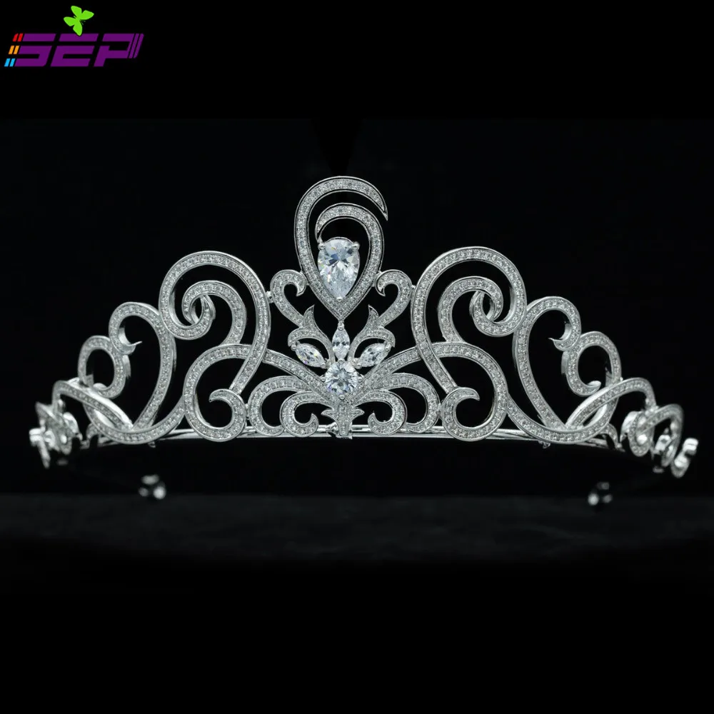 

Full Cubic Zirconia CZ Teardrop Tiara Brida Wedding Hair Jewelry Micro Pave Party Hair Accessories for Women Hairpiece TR15071