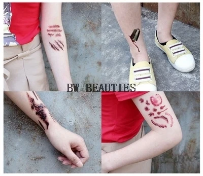 10000 Pcs/Lot Halloween Zombie Scars Tattoos Fake Scab Bloody Makeup party festive Horror Wound Scary Blood Injury Sticker