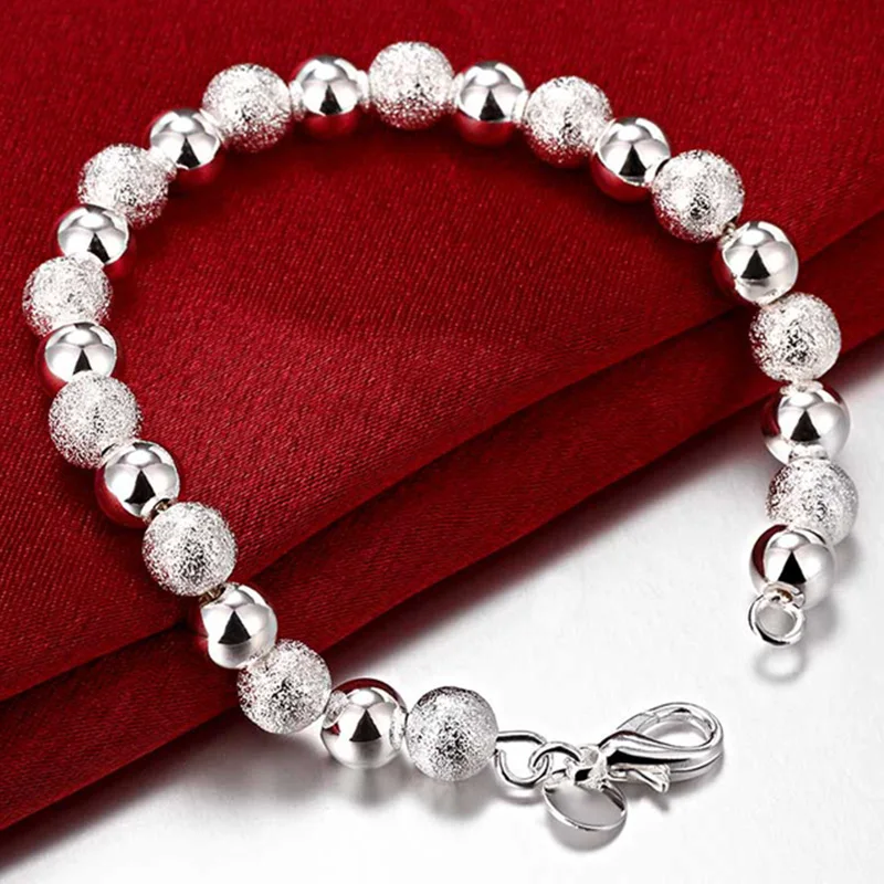 925 Silver Scrub Smooth Beads Bracelet Necklace Chains For Women Fashion Party Jewelry