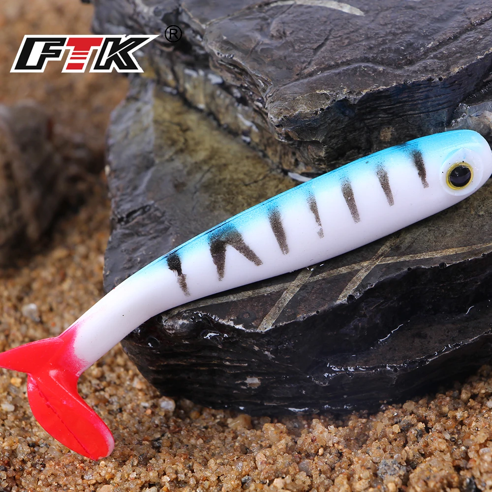 Ftk 4-5 peças iscas de pesca macias isca cabeça flutuante baixo silicone isca artificial wobblers 3d shake t cauda