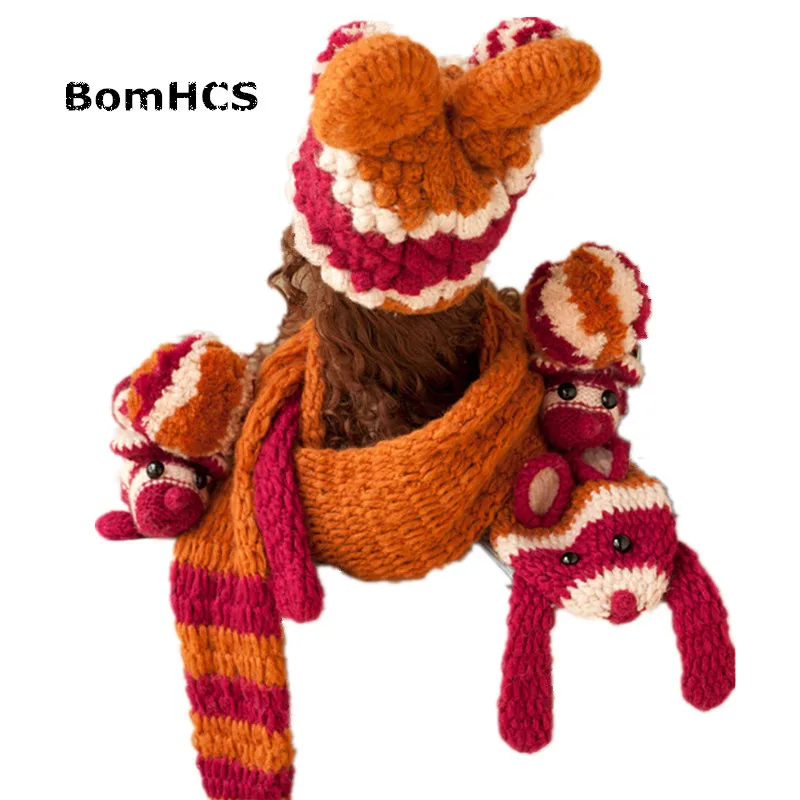 BomHCS Beanie & Gloves& Scarf Cute Big Ears Women\'s Winter Warm Handmade Knitted Hat Mittens Neckerchief